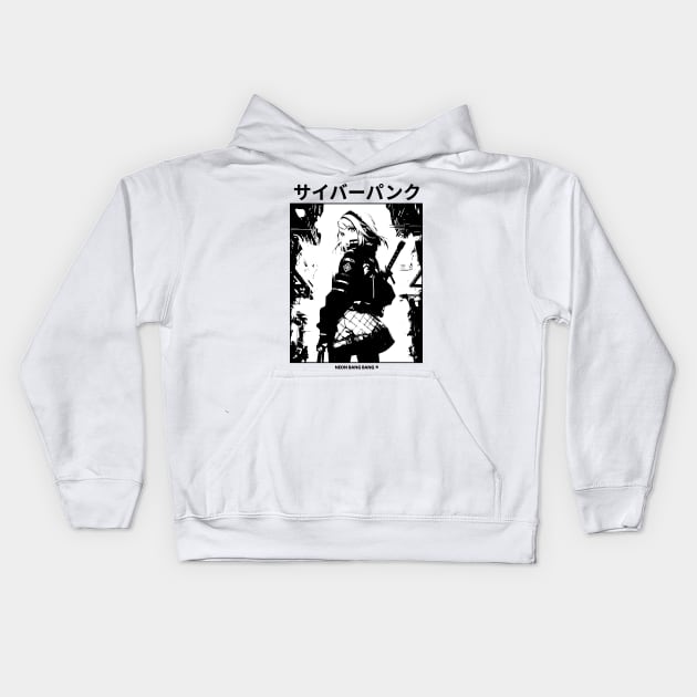 Cyberpunk Girl Manga Aesthetic Goth Grunge Japanese Waifu Anime Streetwear | White Kids Hoodie by Neon Bang Bang